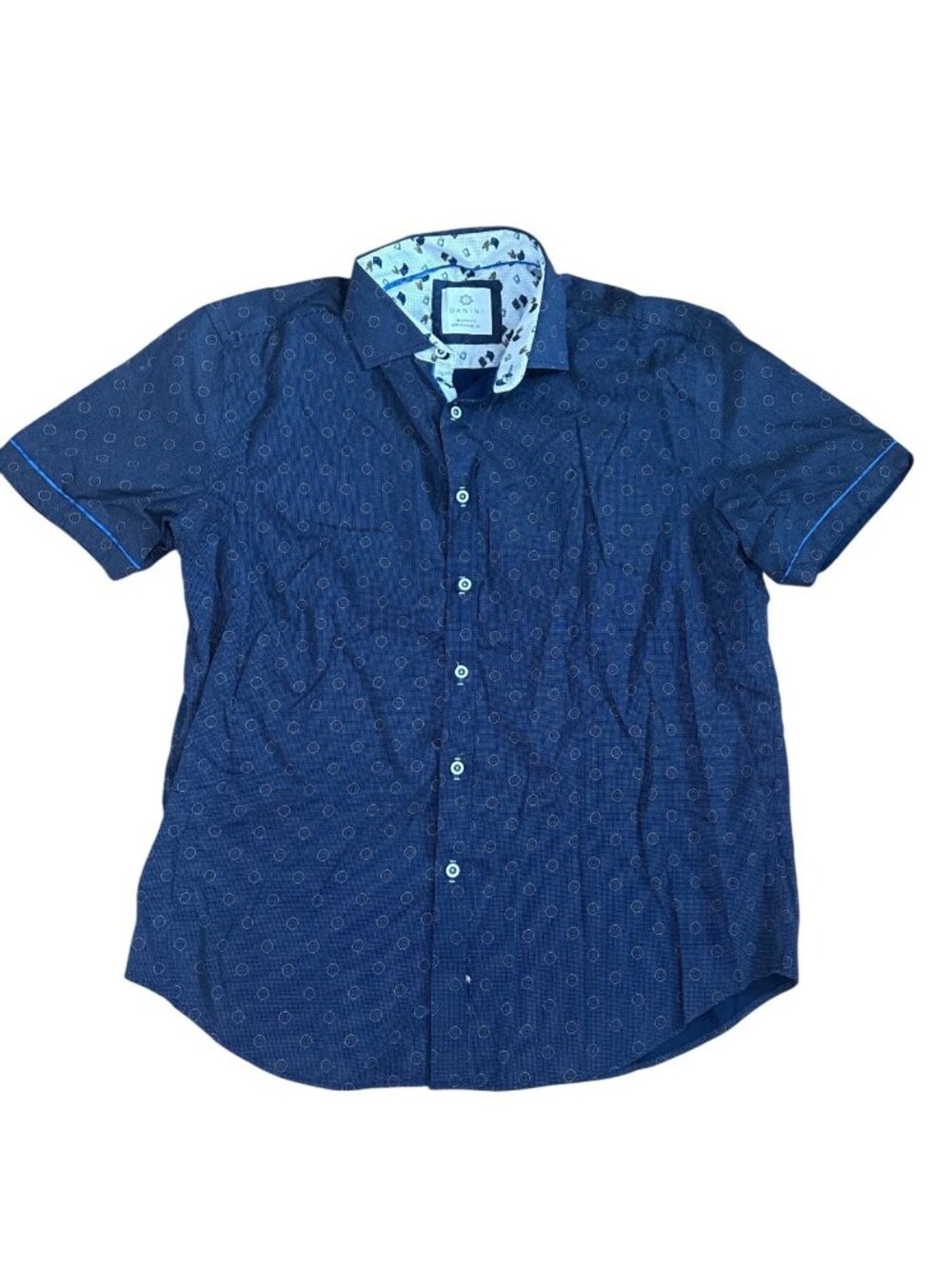 Danini Shirt Mens Navy Blue Short Sleeve Button Up 2 X Large 100% Cotton